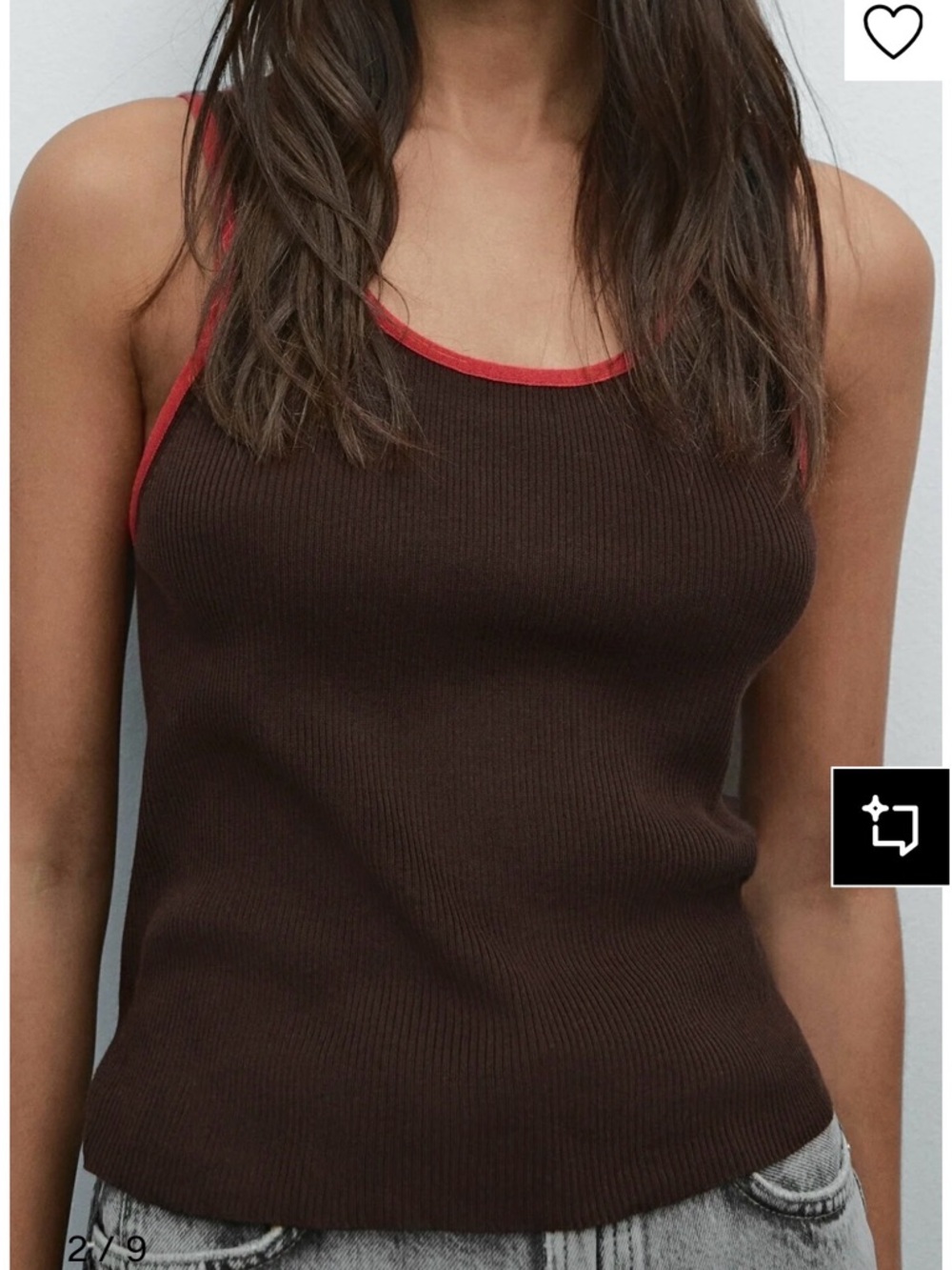 Massimo Dutti Brown Ribbed Tank with Red Trim